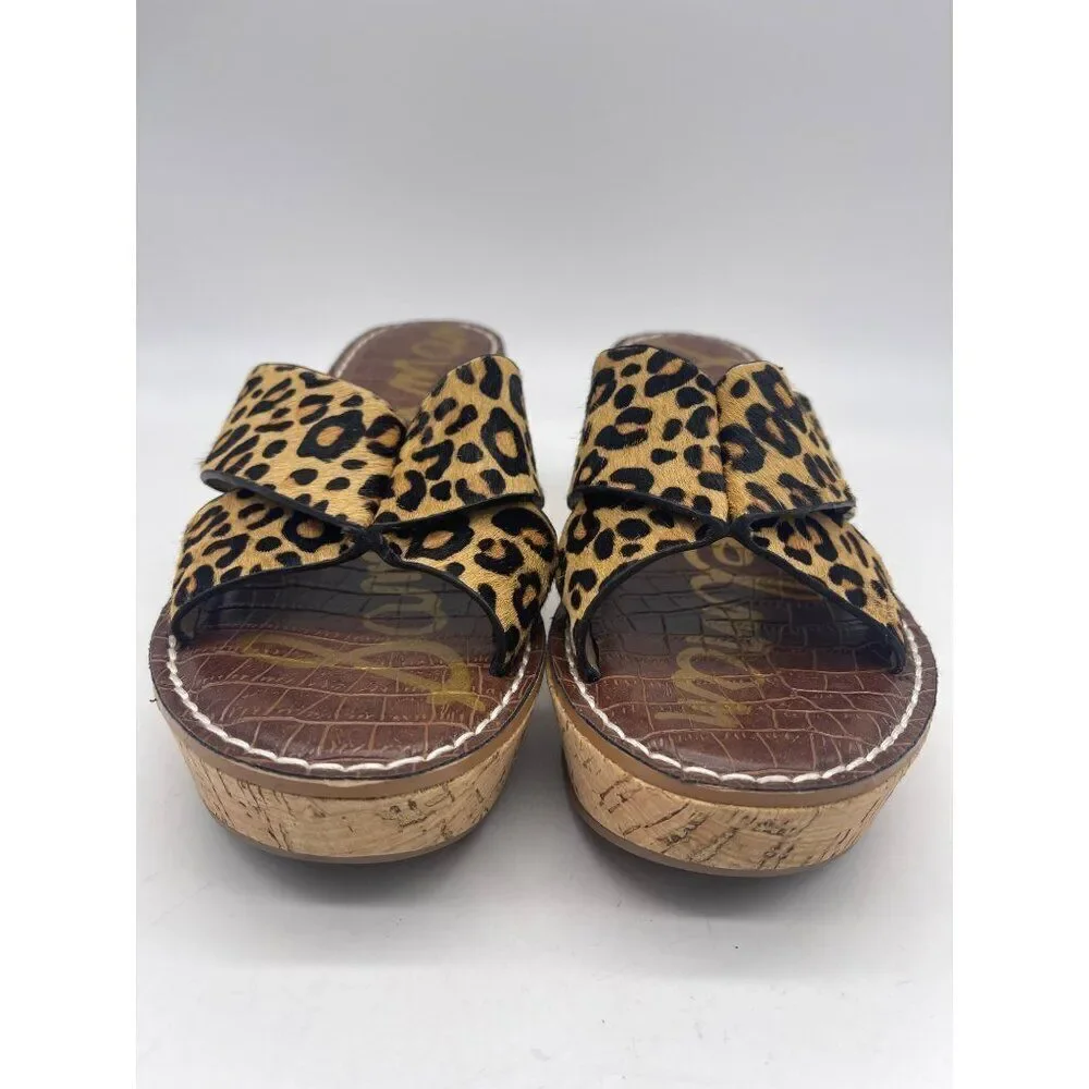 Sam Edelman Remini Women Animal Print Leather Wedge Sandal Size 8.5M